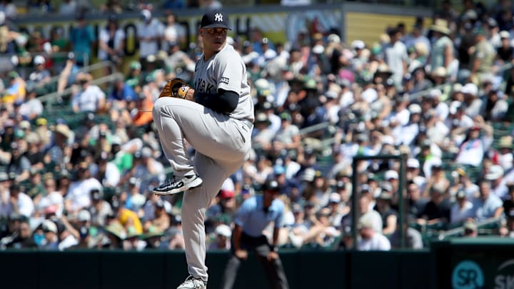 May 10, 2025; West Sacramento, California, USA; New York Yankees pitcher Fernando Cruz (63) throws a pitch against the Athletics during the seventh inning at Sutter Health Park. Mandatory Credit: Dennis Lee-Imagn Images May 10, 2025; West Sacramento, California, USA; New York Yankees pitcher Fernando Cruz (63) throws a pitch against the Athletics during the seventh inning at Sutter Health Park. Mandatory Credit: Dennis Lee-Imagn Images