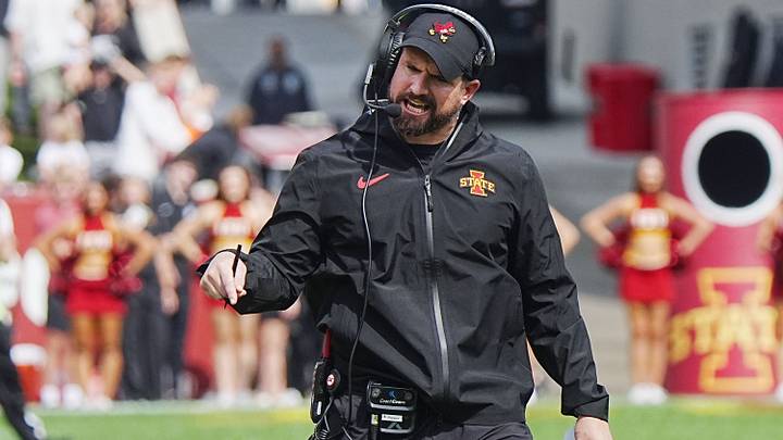Iowa State football head coach Jimmy Rogers reacts after an interception against Bowling Green’s during the first quarter on Sept. 19, 2026, at Jack Trice Stadium in Ames.