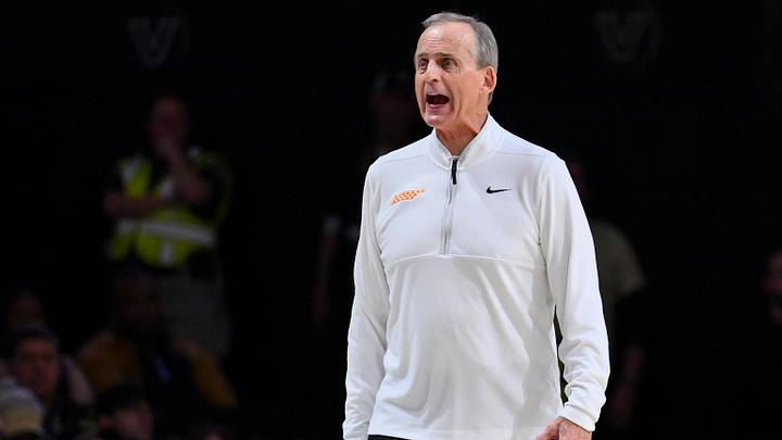 Feb 21, 2026; Nashville, Tennessee, USA;  Tennessee Volunteers head coach Rick Barnes reacts after a called foul against the Vanderbilt Commodores during the first half at Memorial Gymnasium. Mandatory Credit: Steve Roberts-Imagn Images