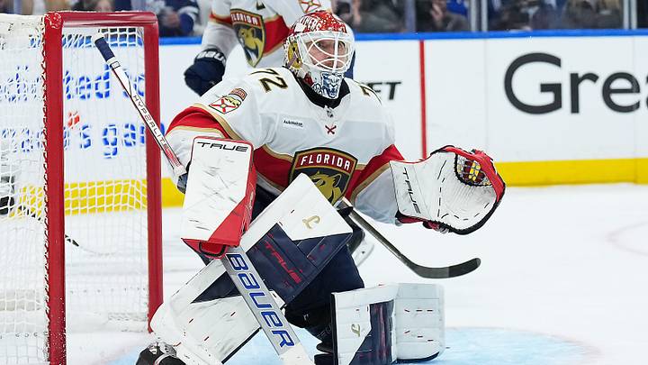 May 7, 2025; Toronto, Ontario, CAN; Florida Panthers goaltender Sergei Bobrovsky (72) follows the play against the Toronto Maple Leafs during the third period in game two of the second round of the 2025 Stanley Cup Playoffs at Scotiabank Arena. Mandatory Credit: Nick Turchiaro-Imagn Images May 7, 2025; Toronto, Ontario, CAN; Florida Panthers goaltender Sergei Bobrovsky (72) follows the play against the Toronto Maple Leafs during the third period in game two of the second round of the 2025 Stanley Cup Playoffs at Scotiabank Arena. Mandatory Credit: Nick Turchiaro-Imagn Images