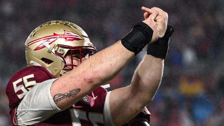 Dec 2, 2023; Charlotte, NC, USA; Florida State Seminoles defensive lineman Braden Fiske (55)