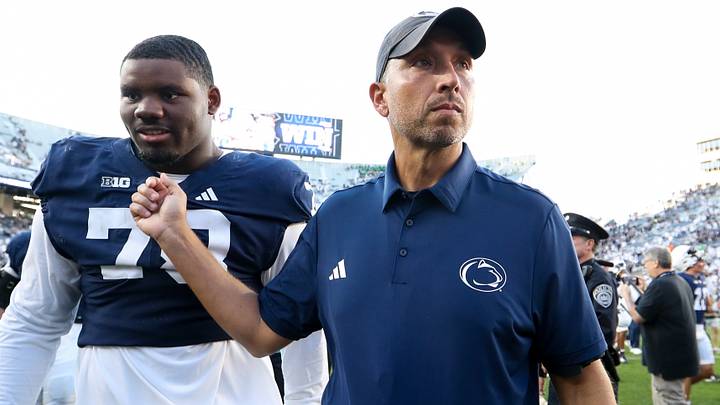 Sep 5, 2026; University Park, Pennsylvania, USA; Penn State Nittany Lions head coach Matt Campbell congratulates offensive linesman Malachi Goodman (78) following the game against the Marshall Thundering Herd at West Shore Home Field at Beaver Stadium. Mandatory Credit: Matthew O'Haren-Imagn Images Sep 5, 2026; University Park, Pennsylvania, USA; Penn State Nittany Lions head coach Matt Campbell congratulates offensive linesman Malachi Goodman (78) following the game against the Marshall Thundering Herd at West Shore Home Field at Beaver Stadium. Mandatory Credit: Matthew O'Haren-Imagn Images
