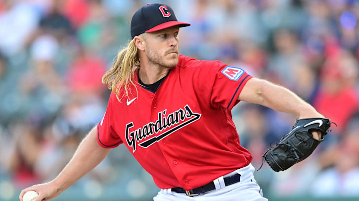 Aug 22, 2023; Cleveland, Ohio, USA; Cleveland Guardians starting pitcher Noah Syndergaard (34)