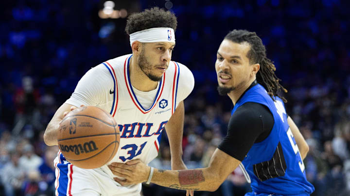 Jan 19, 2022; Philadelphia, Pennsylvania, USA; Philadelphia 76ers guard Seth Curry (31) dribbles past Orlando Magic guard Cole Anthony (50) during the first quarter at Wells Fargo Center. Mandatory Credit: Bill Streicher-Imagn Images Jan 19, 2022; Philadelphia, Pennsylvania, USA; Philadelphia 76ers guard Seth Curry (31) dribbles past Orlando Magic guard Cole Anthony (50) during the first quarter at Wells Fargo Center. Mandatory Credit: Bill Streicher-Imagn Images