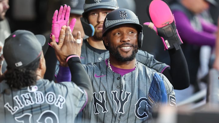 Sep 20, 2025; New York City, New York, USA; New York Mets designated hitter Starling Marte (6) is greeted in the dugout after scoring in the eighth inning against the Washington Nationals at Citi Field. Mandatory Credit: Wendell Cruz-Imagn Images Sep 20, 2025; New York City, New York, USA; New York Mets designated hitter Starling Marte (6) is greeted in the dugout after scoring in the eighth inning against the Washington Nationals at Citi Field. Mandatory Credit: Wendell Cruz-Imagn Images
