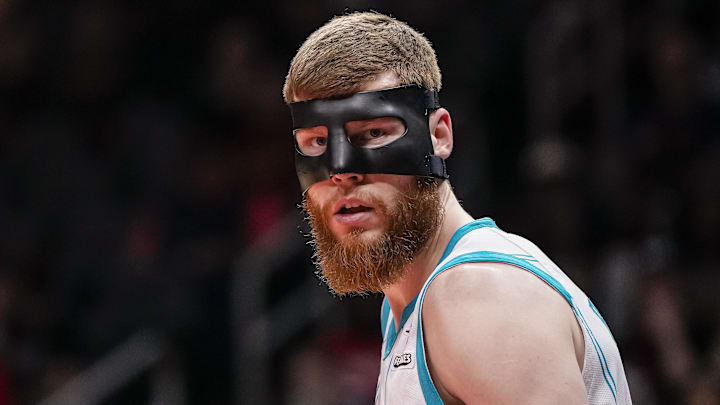 Apr 10, 2024; Atlanta, Georgia, USA; Charlotte Hornets forward Davis Bertans (9) shown on the court