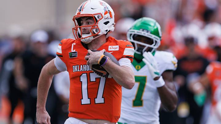 Oklahoma State Cowboys quarterback Drew Mestemaker. Oklahoma State Cowboys quarterback Drew Mestemaker.