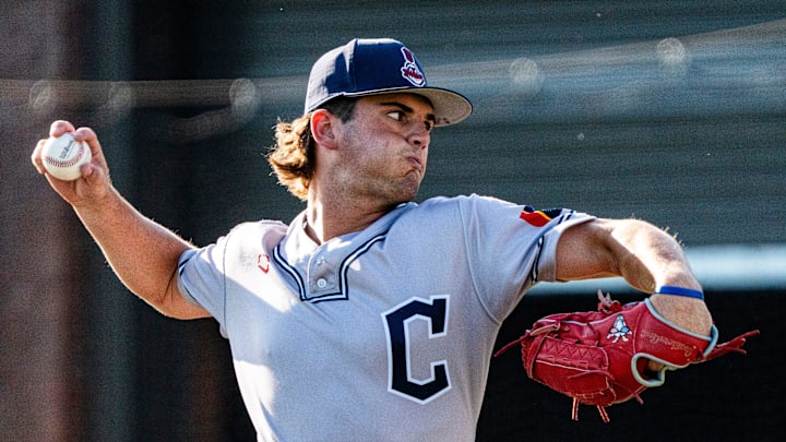 Magnolia Heights' Cole Prosek (3) pitches during a MAIS 4A-DI high school baseball championship game between Magnolia Heights and Madison-Ridgeland Academy at Madison-Ridgeland Academy in Madison, Miss., on Wednesday, May 13, 2026. Magnolia Heights defeated Madison-Ridgeland Academy 9-1 in the second game.