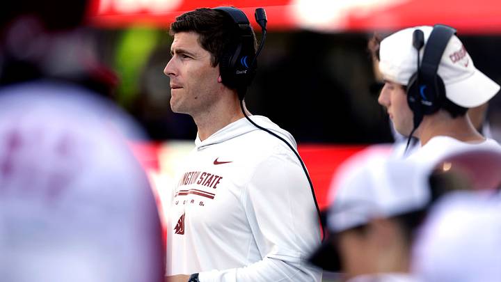 Washington State head coach Kirby Moore looks on fro the sidelines against the Washington Huskies during the third quarter at Husky Stadium. Washington State head coach Kirby Moore looks on fro the sidelines against the Washington Huskies during the third quarter at Husky Stadium.