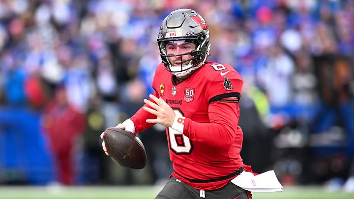 Nov 16, 2025; Orchard Park, New York, USA; Tampa Bay Buccaneers quarterback Baker Mayfield (6) runs out of the pocket in the second quarter against the Buffalo Bills at Highmark Stadium. Mandatory Credit: Mark Konezny-Imagn Images Nov 16, 2025; Orchard Park, New York, USA; Tampa Bay Buccaneers quarterback Baker Mayfield (6) runs out of the pocket in the second quarter against the Buffalo Bills at Highmark Stadium. Mandatory Credit: Mark Konezny-Imagn Images