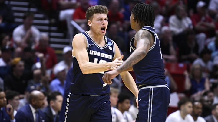 Utah State Aggies guard Mason Falslev.