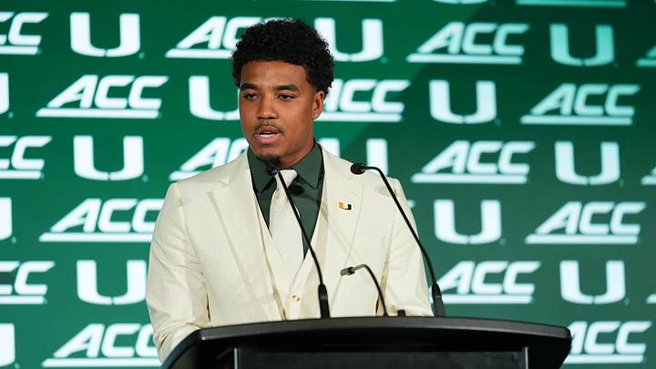 Jul 15, 2026; Charlotte, NC, USA; Miami quarterback Darian Mensah speaks to the media during ACC Media Days at Hilton Charlotte Uptown. Mandatory Credit: Jim Dedmon-Imagn Images Jul 15, 2026; Charlotte, NC, USA; Miami quarterback Darian Mensah speaks to the media during ACC Media Days at Hilton Charlotte Uptown. Mandatory Credit: Jim Dedmon-Imagn Images