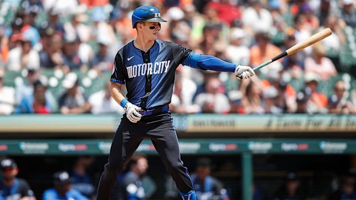 Detroit Tigers first base Mark Canha (21) gets ready to bat against Chicago White Sox during the first inning at Comerica Park in Detroit on Saturday, June 22, 2024.