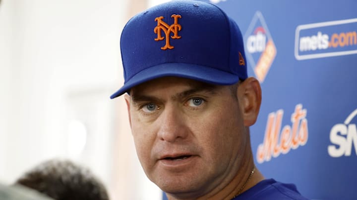 Jul 22, 2024; Miami, Florida, USA; New York Mets manager Carlos Mendoza (64) addresses the media before a game against the Miami Marlins at loanDepot Park. Mandatory Credit: Rhona Wise-Imagn Images Jul 22, 2024; Miami, Florida, USA; New York Mets manager Carlos Mendoza (64) addresses the media before a game against the Miami Marlins at loanDepot Park. Mandatory Credit: Rhona Wise-Imagn Images