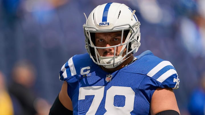 Indianapolis Colts center Ryan Kelly (78) warms-up on the field Sunday, Sept. 8, 2024, ahead of the game against the Houston Texans at Lucas Oil Stadium in Indianapolis. Indianapolis Colts center Ryan Kelly (78) warms-up on the field Sunday, Sept. 8, 2024, ahead of the game against the Houston Texans at Lucas Oil Stadium in Indianapolis.