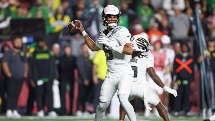 Dante Moore showed off his arm talent, composure and wheels in a blowout on the Big Ten Network, gaining a little ground in the Heisman chase.