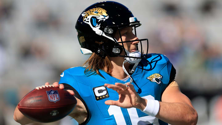 Jacksonville Jaguars quarterback Trevor Lawrence (16) warms up before an NFL football matchup Sunday, Dec. 1, 2024 at EverBank Stadium in Jacksonville, Fla. [Corey Perrine/Florida Times-Union]