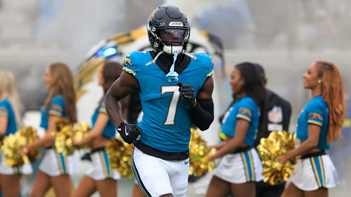 Jacksonville Jaguars wide receiver Brian Thomas Jr. (7) is introduced before an NFL football game at EverBank Stadium, Sunday, Dec. 7, 2025, in Jacksonville, Fla. The Jaguars defeated the Colts 36-19. Jacksonville Jaguars wide receiver Brian Thomas Jr. (7) is introduced before an NFL football game at EverBank Stadium, Sunday, Dec. 7, 2025, in Jacksonville, Fla. The Jaguars defeated the Colts 36-19.