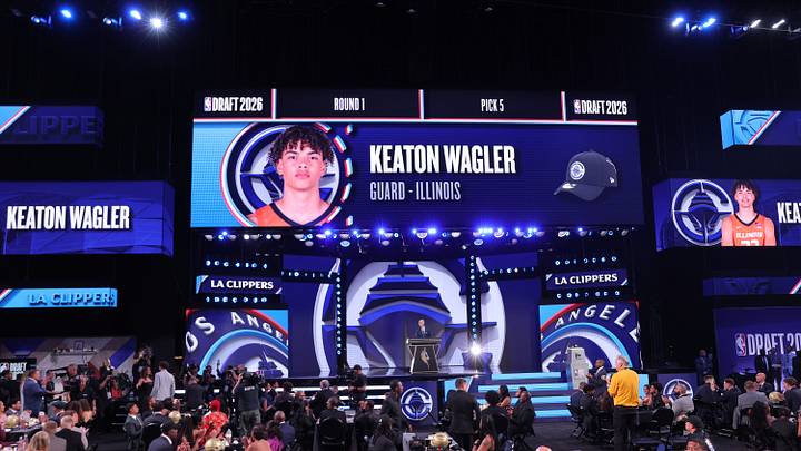 Jun 23, 2026; New York, NY, USA; NBA commissioner Adam Silver annouces the fifth pick in the 2026 NBA draft, Illinois guard Keaton Wagler after he was selected by the Los Angeles Clippers at Barclays Center. Mandatory Credit: Brad Penner-Imagn Images Jun 23, 2026; New York, NY, USA; NBA commissioner Adam Silver annouces the fifth pick in the 2026 NBA draft, Illinois guard Keaton Wagler after he was selected by the Los Angeles Clippers at Barclays Center. Mandatory Credit: Brad Penner-Imagn Images