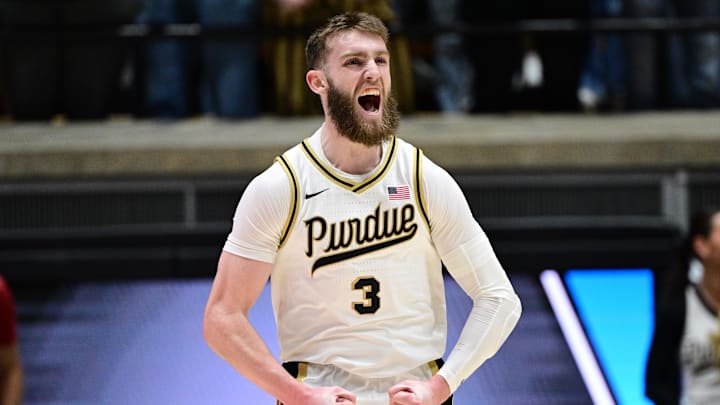 Purdue Boilermakers guard Braden Smith (3) reacts to scoring points 