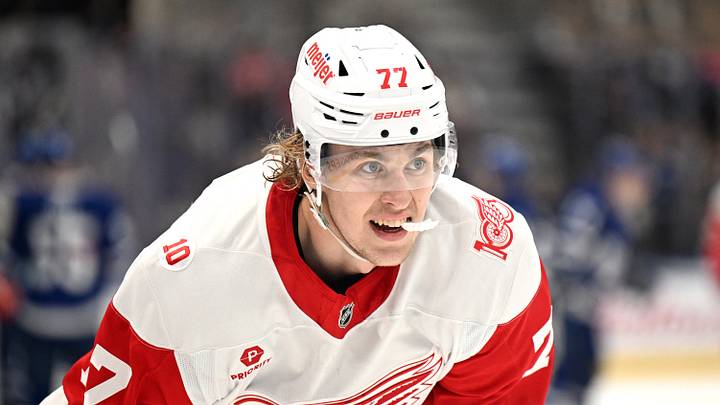 Jan 21, 2026; Toronto, Ontario, CAN; Detroit Red Wings defenseman Simon Edvinsson (77) waits for play to resume after a time out against the Toronto Maple Leafs in the third period at Scotiabank Arena. Mandatory Credit: Dan Hamilton-Imagn Images Jan 21, 2026; Toronto, Ontario, CAN; Detroit Red Wings defenseman Simon Edvinsson (77) waits for play to resume after a time out against the Toronto Maple Leafs in the third period at Scotiabank Arena. Mandatory Credit: Dan Hamilton-Imagn Images