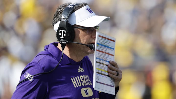 Oct 18, 2025; Ann Arbor, Michigan, USA; Washington Huskies head coach Jedd Fisch on the sideline in the first half against the Michigan Wolverines at Michigan Stadium. Mandatory Credit: Rick Osentoski-Imagn Images Oct 18, 2025; Ann Arbor, Michigan, USA; Washington Huskies head coach Jedd Fisch on the sideline in the first half against the Michigan Wolverines at Michigan Stadium. Mandatory Credit: Rick Osentoski-Imagn Images