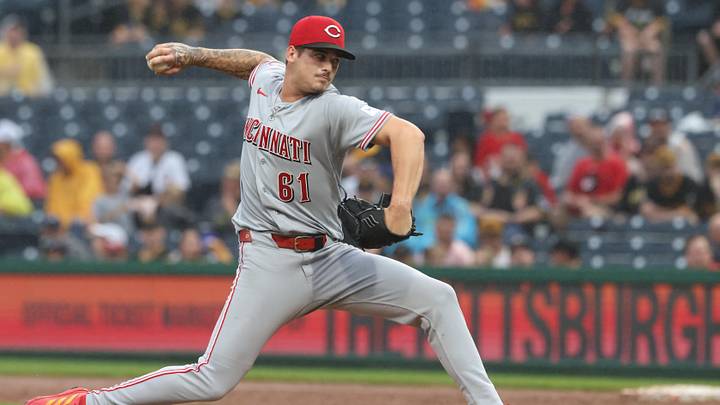 Jun 27, 2026; Pittsburgh, Pennsylvania, USA;  Cincinnati Reds relief pitcher Chase Petty (61) pitches the ninth inning against the Pittsburgh Pirates at PNC Park. Mandatory Credit: Charles LeClaire-Imagn Images