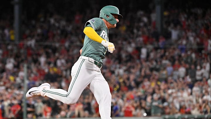 Aug 15, 2025; Boston, Massachusetts, USA; Boston Red Sox designated hitter Roman Anthony (19) runs home off an RBI by third baseman Alex Bregman (2) (not pictured) during the sixth inning against the Miami Marlins at Fenway Park. Mandatory Credit: Eric Canha-Imagn Images Aug 15, 2025; Boston, Massachusetts, USA; Boston Red Sox designated hitter Roman Anthony (19) runs home off an RBI by third baseman Alex Bregman (2) (not pictured) during the sixth inning against the Miami Marlins at Fenway Park. Mandatory Credit: Eric Canha-Imagn Images