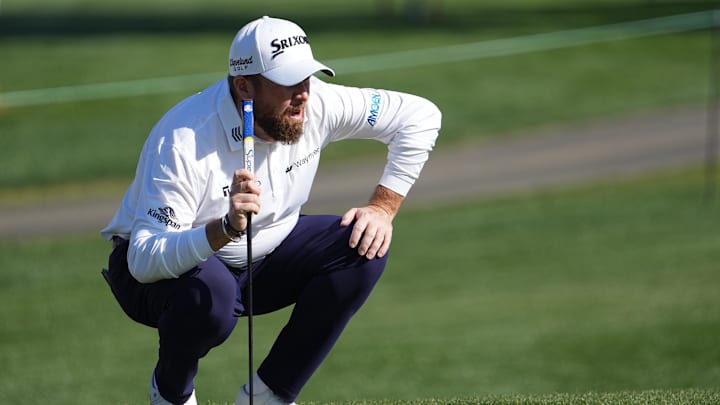 Jan 18, 2024; La Quinta, California, USA; Shane Lowry reads his putt on the ninth green during the