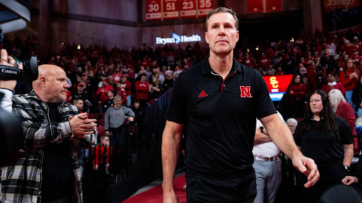 Jan 22, 2025; Lincoln, Nebraska, USA; Nebraska Cornhuskers head coach Fred Hoiberg walks onto the court before the game against the Southern California Trojans at Pinnacle Bank Arena.