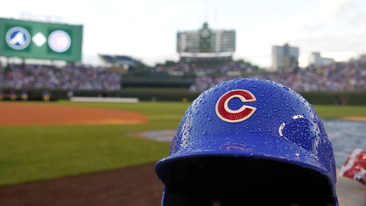 Jul 7, 2016; Chicago, IL, USA; An attendant's helmet sits on the ledge during a rain delay before the game between the Chicago Cubs and the Atlanta Braves at Wrigley Field. Mandatory Credit: Caylor Arnold-Imagn Images Jul 7, 2016; Chicago, IL, USA; An attendant's helmet sits on the ledge during a rain delay before the game between the Chicago Cubs and the Atlanta Braves at Wrigley Field. Mandatory Credit: Caylor Arnold-Imagn Images