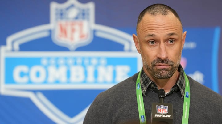 Miami Dolphins general manager Jon-Eric Sullivan speaks at the NFL Scouting Combine at the Indiana Convention Center. 