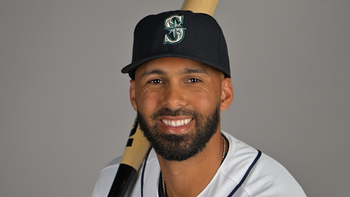 Feb 19, 2026; Peoria, AZ, USA;  Seattle Mariners center fielder Brennen Davis (78) during spring training photo day in Peoria, AZ. Mandatory Credit: Jayne Kamin-Oncea-Imagn Images