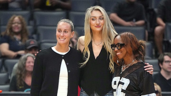 Aug 15, 2024: LA Sparks players Stephanie Talbot, Cameron Brink, and Lexie Brown
