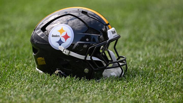 Jul 29, 2026; Latrobe, PA, USA; A general view of a Pittsburgh Steelers helmet during training camp at Saint Vincent College. Mandatory Credit: Barry Reeger-Imagn Images