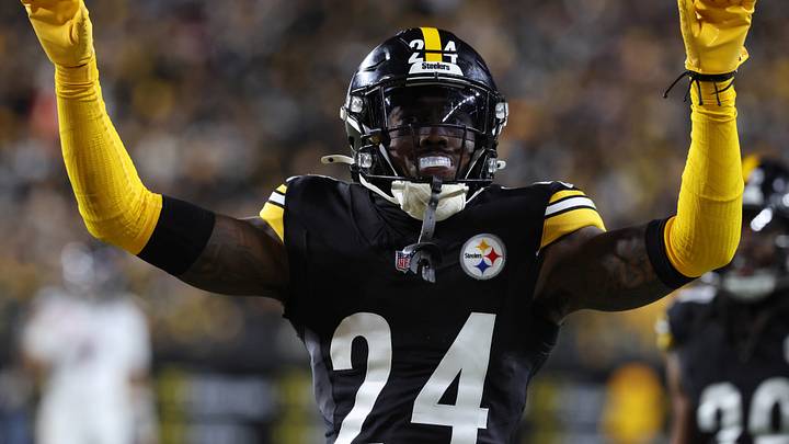 Jan 12, 2026; Pittsburgh, PA, USA; Pittsburgh Steelers cornerback Joey Porter Jr. (24) reacts after a play during the second half of an AFC Wild Card Round game against the Houston Texans at Acrisure Stadium. Mandatory Credit: Charles LeClaire-Imagn Images Jan 12, 2026; Pittsburgh, PA, USA; Pittsburgh Steelers cornerback Joey Porter Jr. (24) reacts after a play during the second half of an AFC Wild Card Round game against the Houston Texans at Acrisure Stadium. Mandatory Credit: Charles LeClaire-Imagn Images
