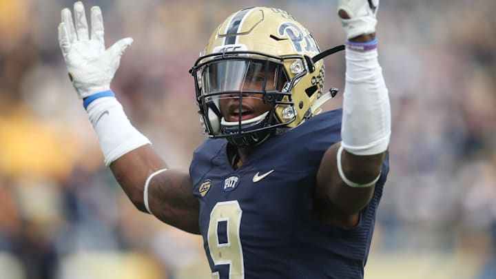 Nov 7, 2015; Pittsburgh, PA, USA; Pittsburgh Panthers defensive back Jordan Whitehead (9) celebrates after scoring on a ten yard touchdown run against the Notre Dame Fighting Irish during the third quarter at Heinz Field. Notre Dame won 42-30. Mandatory Credit: Charles LeClaire-Imagn Images Nov 7, 2015; Pittsburgh, PA, USA; Pittsburgh Panthers defensive back Jordan Whitehead (9) celebrates after scoring on a ten yard touchdown run against the Notre Dame Fighting Irish during the third quarter at Heinz Field. Notre Dame won 42-30. Mandatory Credit: Charles LeClaire-Imagn Images