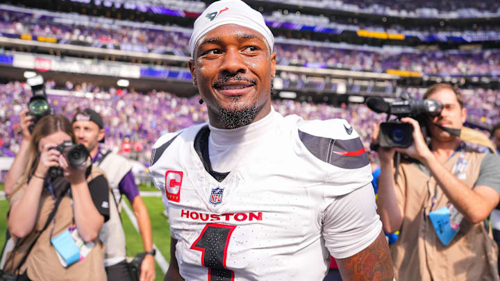 Houston Texans wide receiver Stefon Diggs (1) after the game against the Minnesota Vikings at U.S. Bank Stadium.