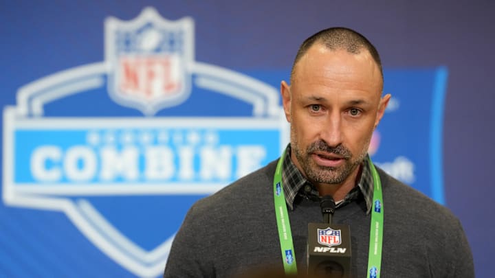Miami Dolphins general manager Jon-Eric Sullivan speaks at the NFL Scouting Combine at the Indiana Convention Center. Miami Dolphins general manager Jon-Eric Sullivan speaks at the NFL Scouting Combine at the Indiana Convention Center.