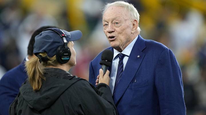 Dallas Cowboys owner Jerry Jones looks is interviewed prior to the game against the Green Bay Packers at Lambeau Field. Mandatory Credit: Jeff Hanisch-Imagn Images Dallas Cowboys owner Jerry Jones looks is interviewed prior to the game against the Green Bay Packers at Lambeau Field. Mandatory Credit: Jeff Hanisch-Imagn Images
