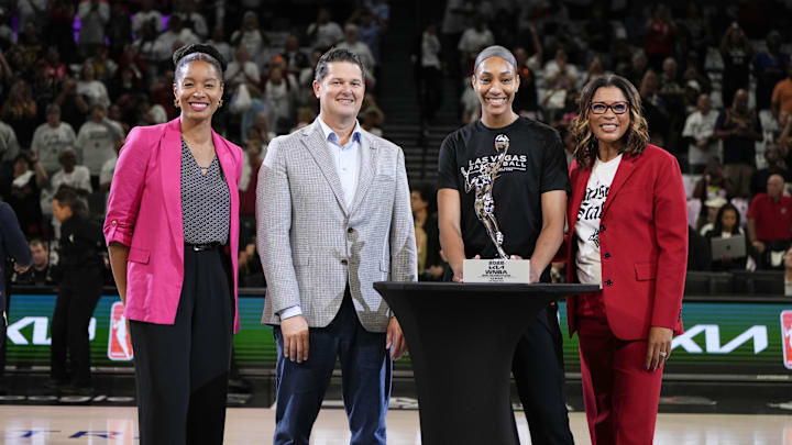 Aces center A'ja Wilson won her 4th MVP award this season. Aces center A'ja Wilson won her 4th MVP award this season.