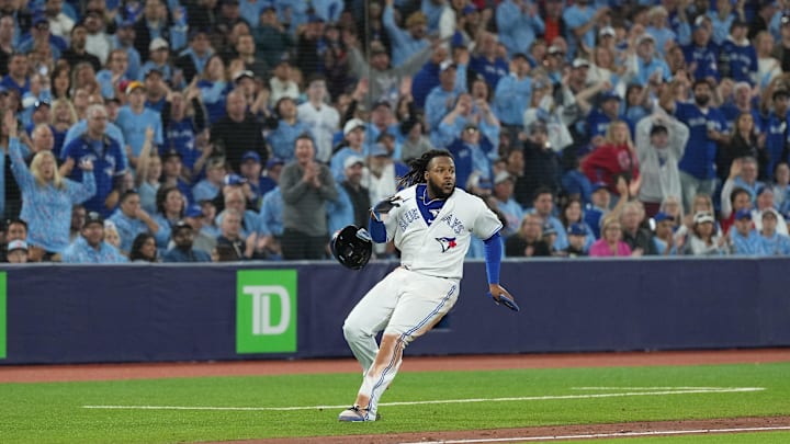 Sep 29, 2023; Toronto, Ontario, CAN; Toronto Blue Jays first baseman Vladimir Guerrero Jr. (27)