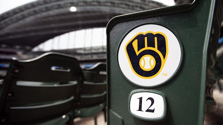 Jun 15, 2025; Milwaukee, Wisconsin, USA;  General view of the Milwaukee Brewers logo on seating within American Family Field prior to the game against the St. Louis Cardinals. Mandatory Credit: Jeff Hanisch-Imagn Images