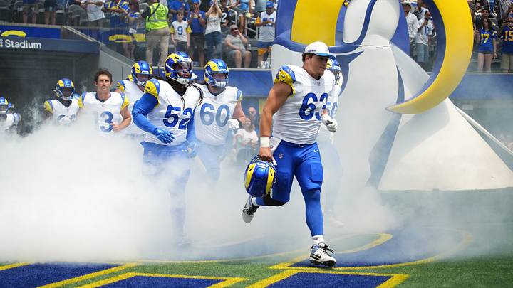 Aug 22, 2026; Inglewood, California, USA; Los Angeles Rams center Dylan McMahon (63), defensive end Larrell Murchison (52) and guard Wyatt Bowles (60) enter the field before the game against the New Orleans Saints at SoFi Stadium. Mandatory Credit: Kirby Lee-Imagn Images Aug 22, 2026; Inglewood, California, USA; Los Angeles Rams center Dylan McMahon (63), defensive end Larrell Murchison (52) and guard Wyatt Bowles (60) enter the field before the game against the New Orleans Saints at SoFi Stadium. Mandatory Credit: Kirby Lee-Imagn Images