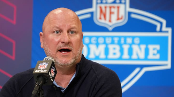 Feb 25, 2025; Indianapolis, IN, USA; Los Angeles Chargers general manager Joe Hortiz speaks during the NFL Scouting Combine.