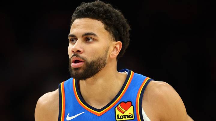 Apr 27, 2026; Phoenix, Arizona, USA; Oklahoma City Thunder guard Ajay Mitchell (25) against the Phoenix Suns during game four of the first round of the 2026 NBA Playoffs at Mortgage Matchup Center. Mandatory Credit: Mark J. Rebilas-Imagn Images