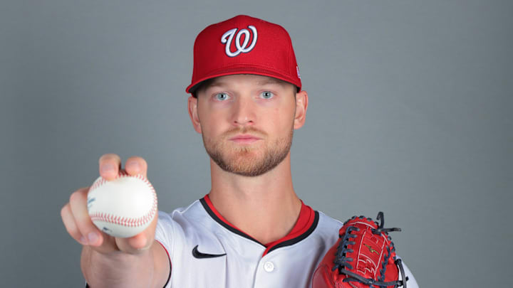 Feb 21, 2025; West Palm Beach, FL, USA; Washington Nationals relief pitcher Michael Soroka (34) poses for a photo during picture day at CACTI Park of the Palm Beaches. Mandatory Credit: Sam Navarro-Imagn Images Feb 21, 2025; West Palm Beach, FL, USA; Washington Nationals relief pitcher Michael Soroka (34) poses for a photo during picture day at CACTI Park of the Palm Beaches. Mandatory Credit: Sam Navarro-Imagn Images