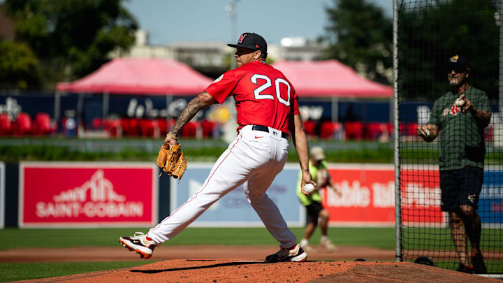 Pitcher Bryan Mata throws two simulated innings before the WooSox game on Sept. 14, 2023.