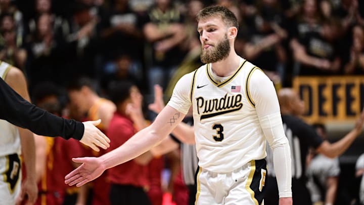 Purdue Boilermakers guard Braden Smith (3) makes a face
