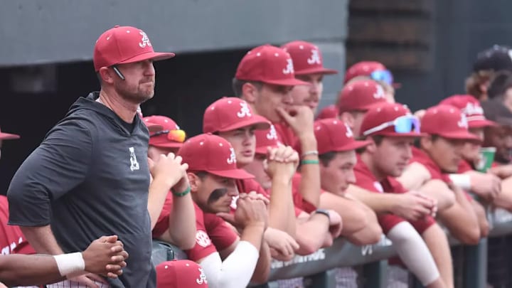 Alabama Head Coach Rob Vaughn watches the play against Clemson at Sewell-Thomas Stadium in Tuscaloosa, Alabama on Saturday, Nov 9, 2024.